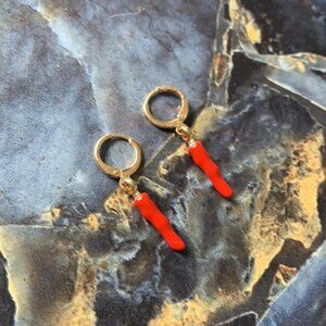 The Picante gold hoop red dangling earrings hoop earring pepper New without tags